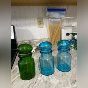 Mid-century bubble top apothecary jars made in Belgium
